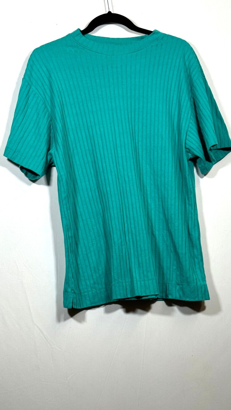 Teal Ribbed Short Sleeve Top Casual Womenswear Lightweight Shirt